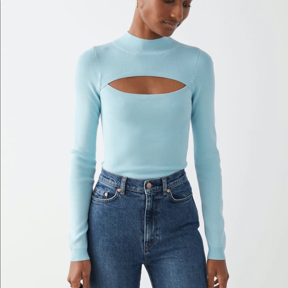 Other Stories Fitted Cut Out Crop Top in Light Blue